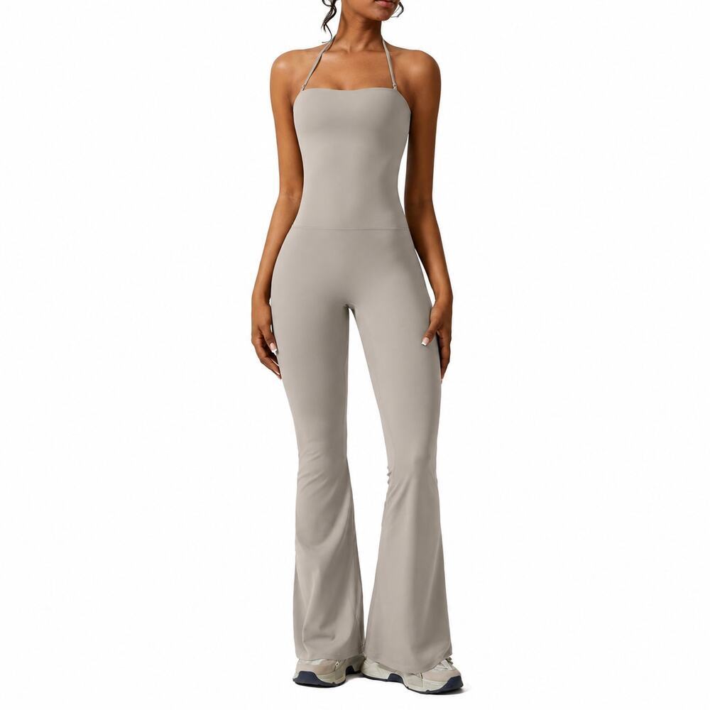 Fitbooty One Piece Halter  Flare Leg Jumpsuit XL Bodycon Pilates Yoga Scullpting